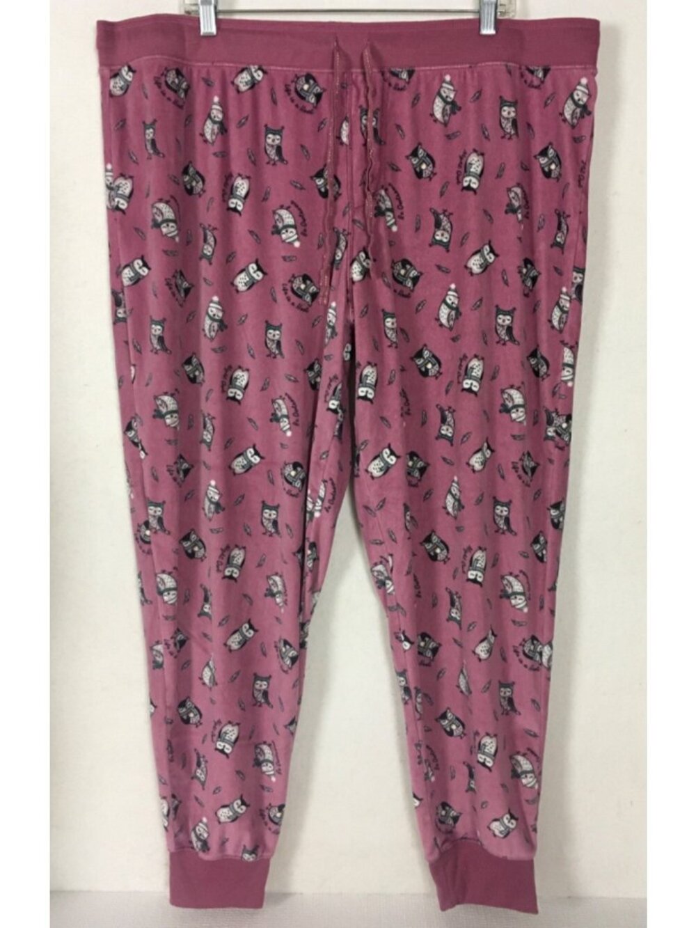 Secret Treasures Pajama Pants Women Size 2X  Pink W White Owls Cuffed Ankles
